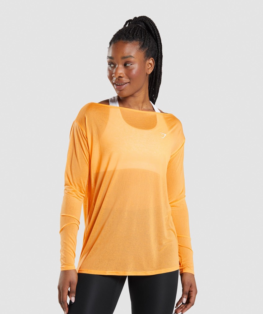 Apricot Orange Women's Gymshark Training Oversized Long Sleeve Tee T-Shirts | USA-60192