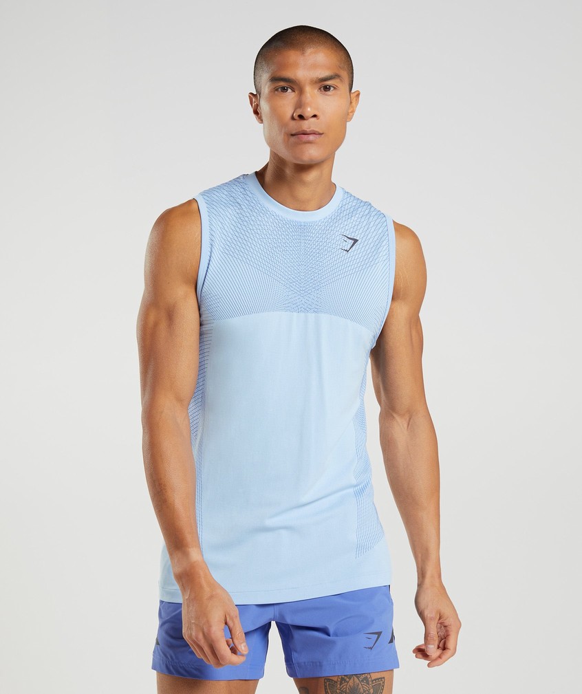 Beige Blue Men's Gymshark Apex Seamless Tank | USA-53128