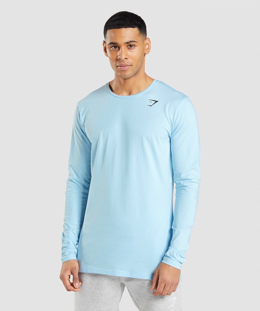 Beige Blue Men's Gymshark Essential Long Sleeve T-Shirts | USA-30697