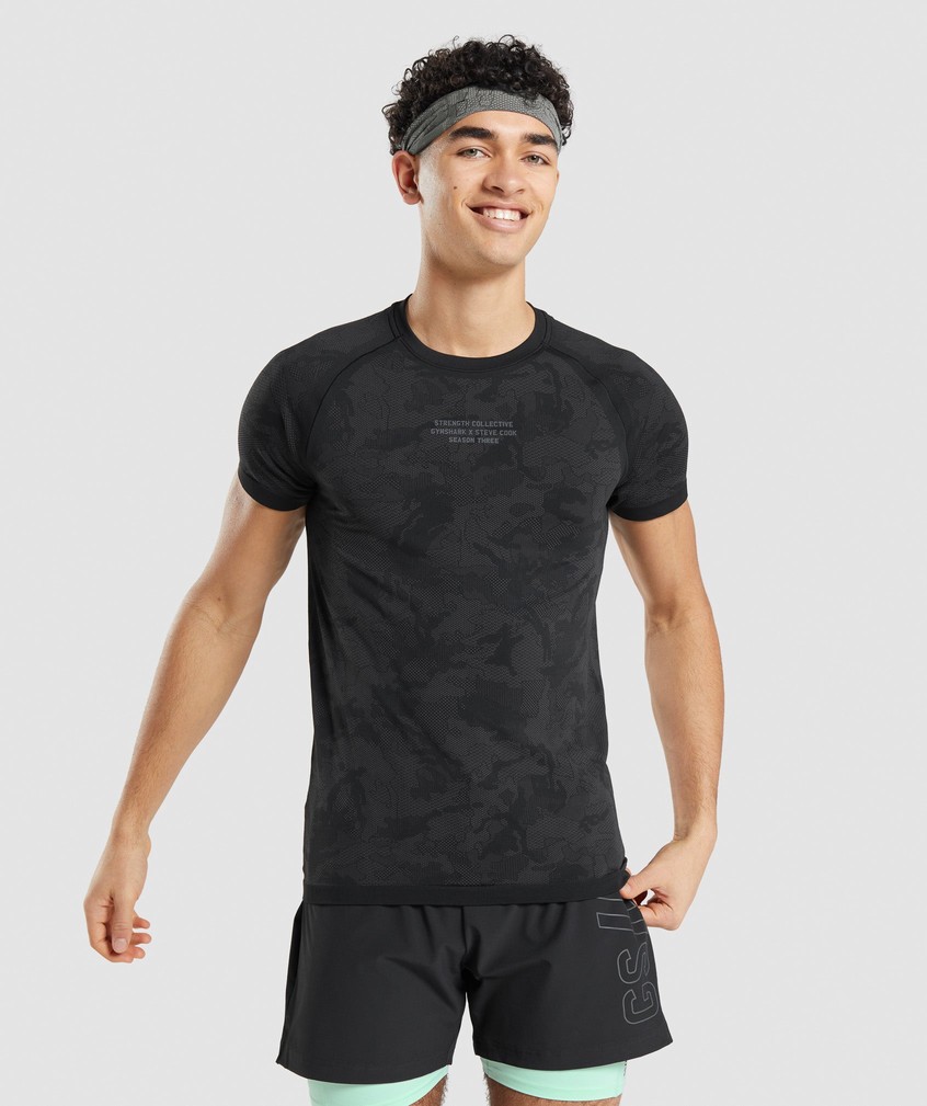 Black / Deep Grey Men's Gymshark Steve Cook Seamless T-Shirts | USA-71904