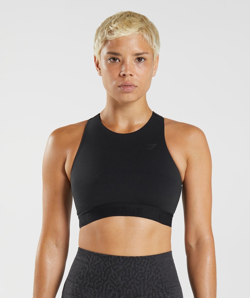 Black / Deep Grey Women's Gymshark 315 Performance High Neck Sports Bra | USA-85096