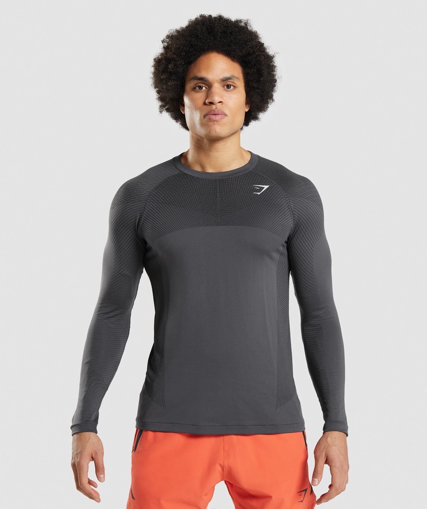 Black Grey / Black Men's Gymshark Apex Seamless Long Sleeve T-Shirts | USA-94076