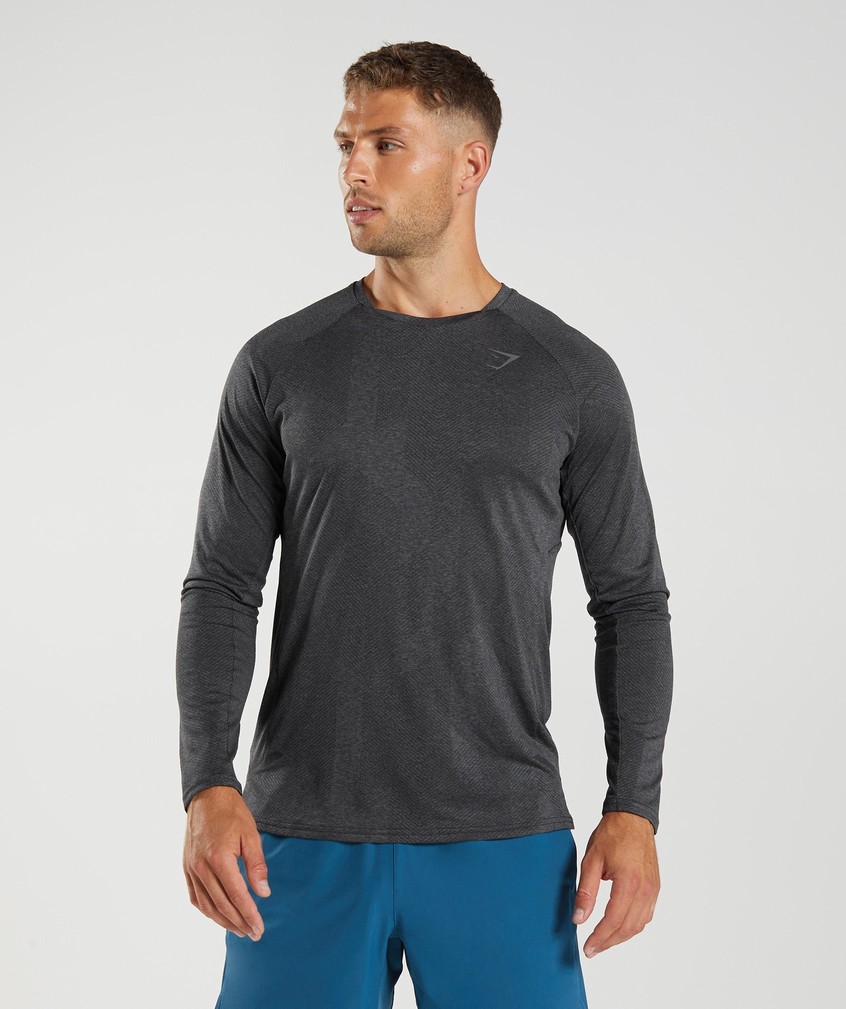 Black / Grey Men's Gymshark Apex Long Sleeve T-Shirts | USA-69345