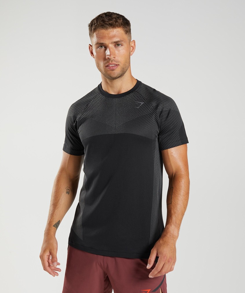 Black / Grey Men's Gymshark Apex Seamless T-Shirts | USA-14580