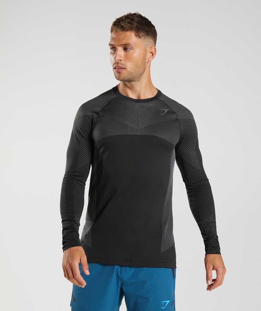 Black / Grey Men's Gymshark Apex Seamless Long Sleeve T-Shirts | USA-97524