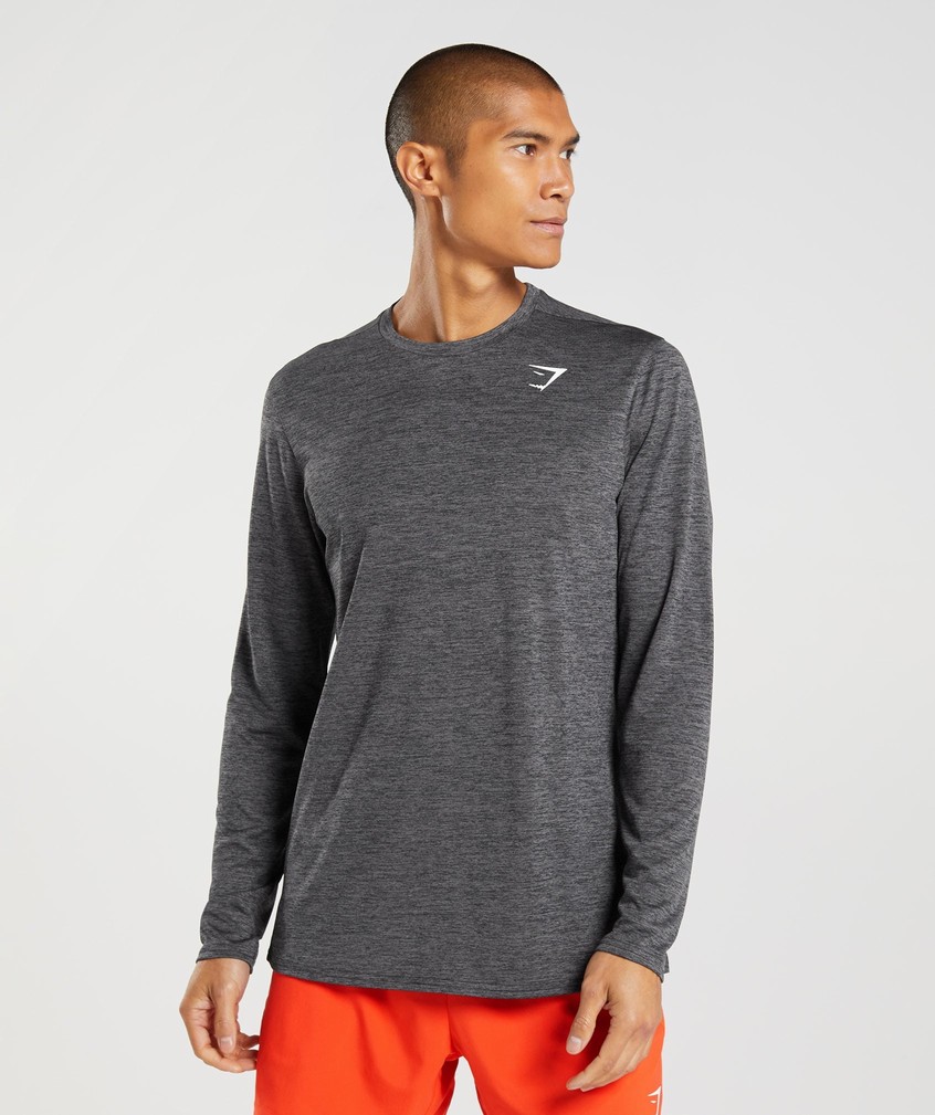 Black / Grey Men's Gymshark Arrival Long Sleeve T-Shirts | USA-05641