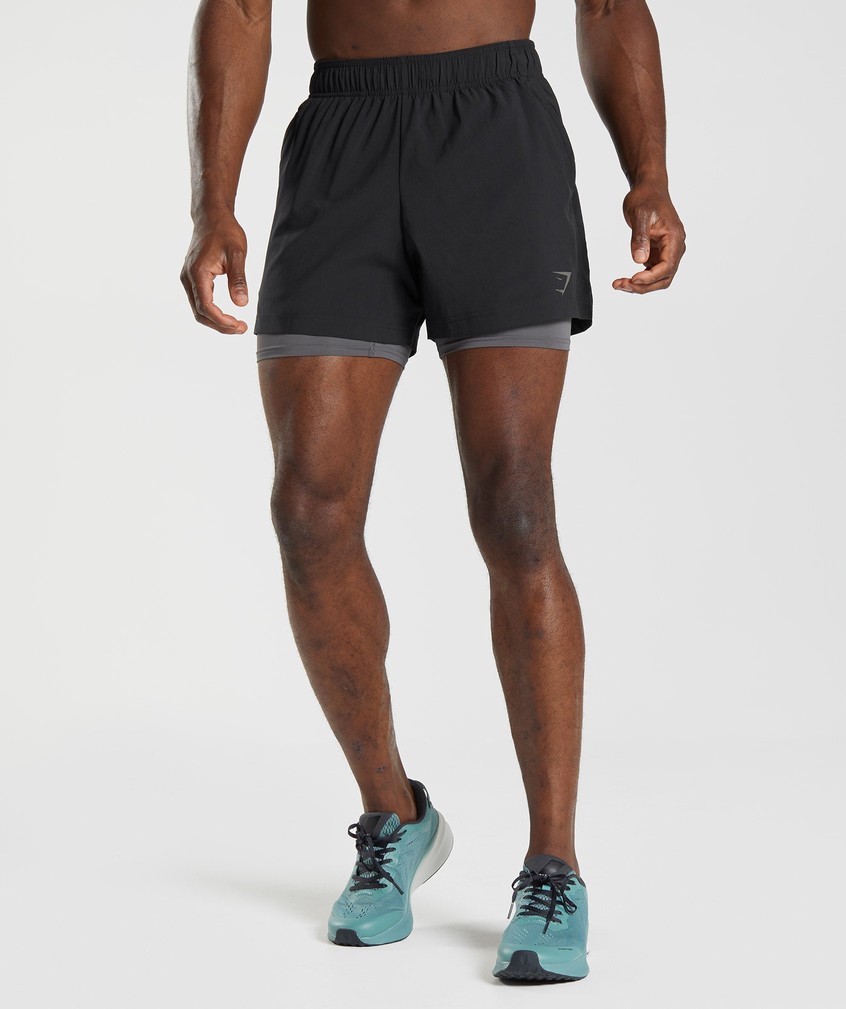 Black / Grey Men's Gymshark Sport 5" 2 In 1 Shorts | USA-80913