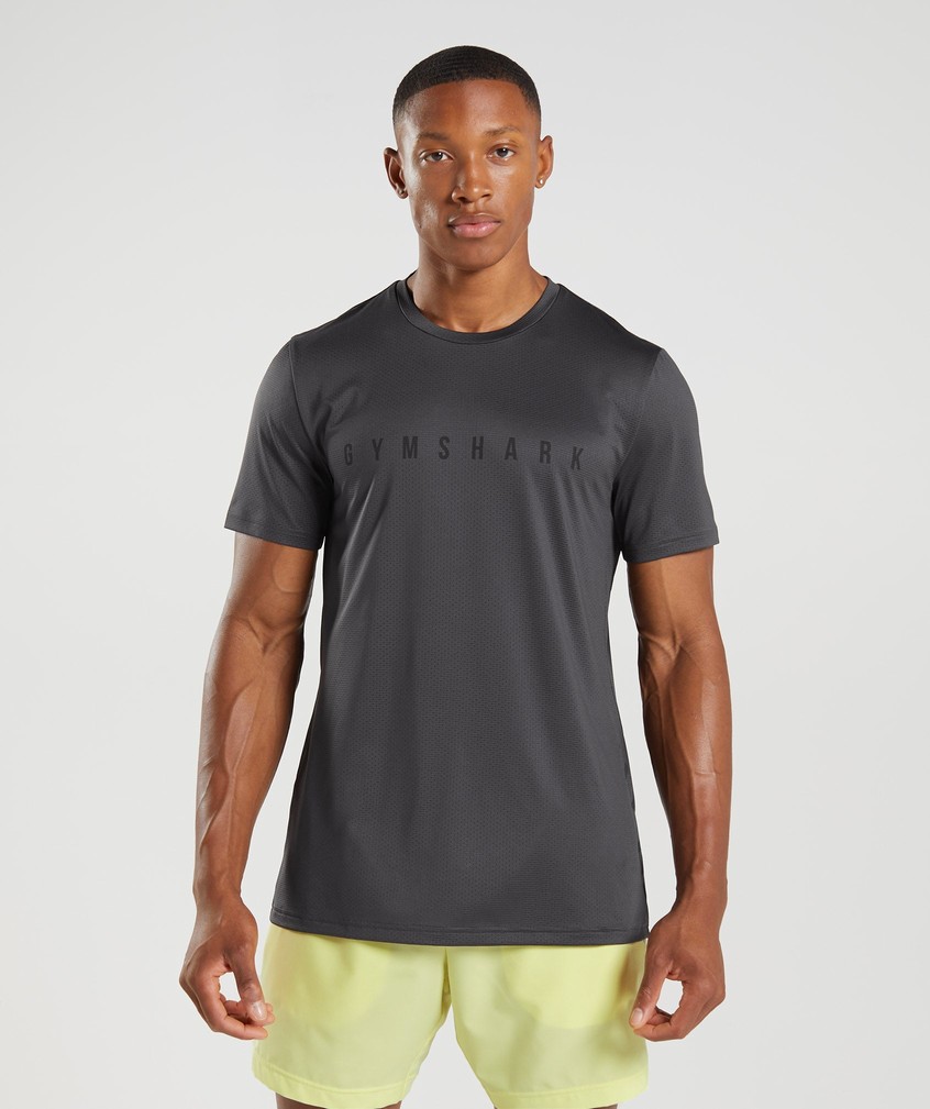 Black Grey Men's Gymshark Sport Stripe T-Shirts | USA-90574