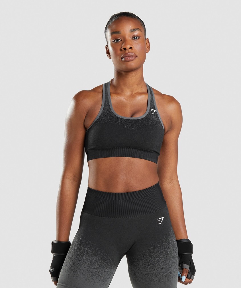 Black / Grey Women's Gymshark Adapt Ombre Seamless Sports Bra | USA-29781