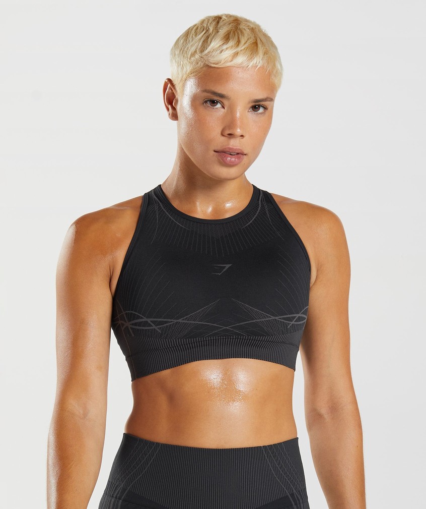 Black Grey Women's Gymshark Apex Seamless Sports Bra | USA-83546