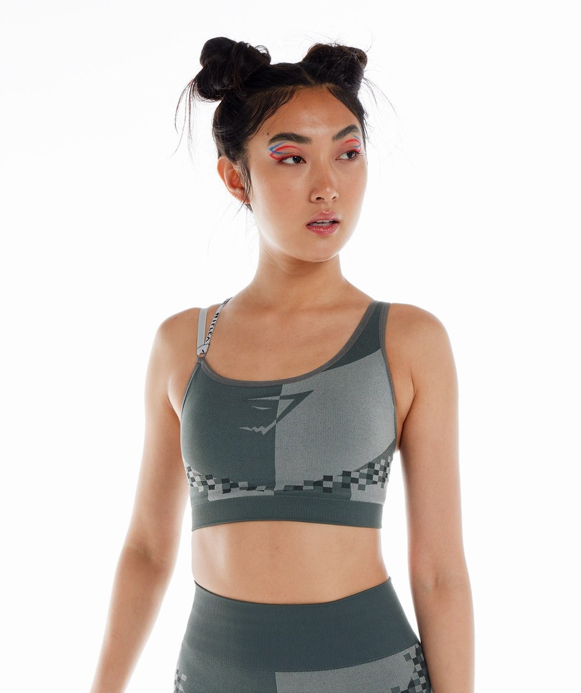 Black / Light Grey Women's Gymshark Wtflex Cyborg Seamless Sports Bra | USA-71023