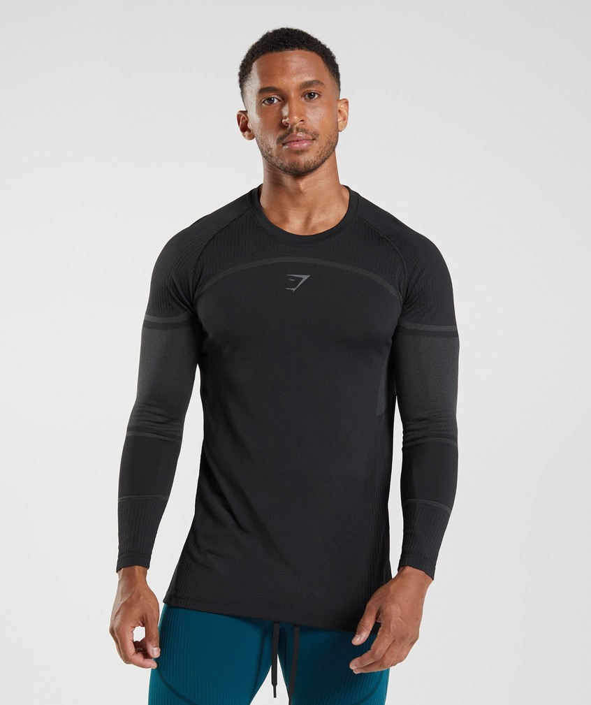 Black Men's Gymshark 315 Long Sleeve T-Shirts | USA-29748