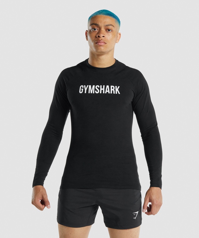 Black Men's Gymshark Apollo Long Sleeve T-Shirts | USA-70285