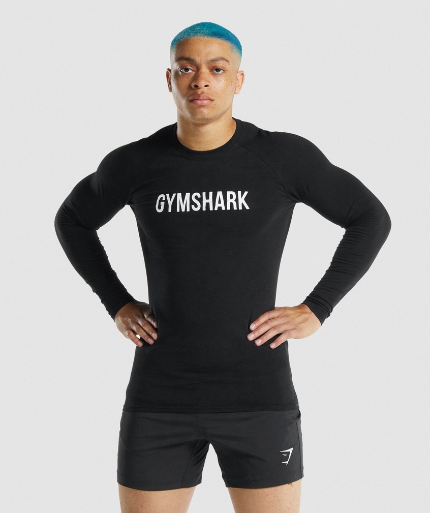 Black Men's Gymshark Apollo Long Sleeve T-Shirts | USA-97068