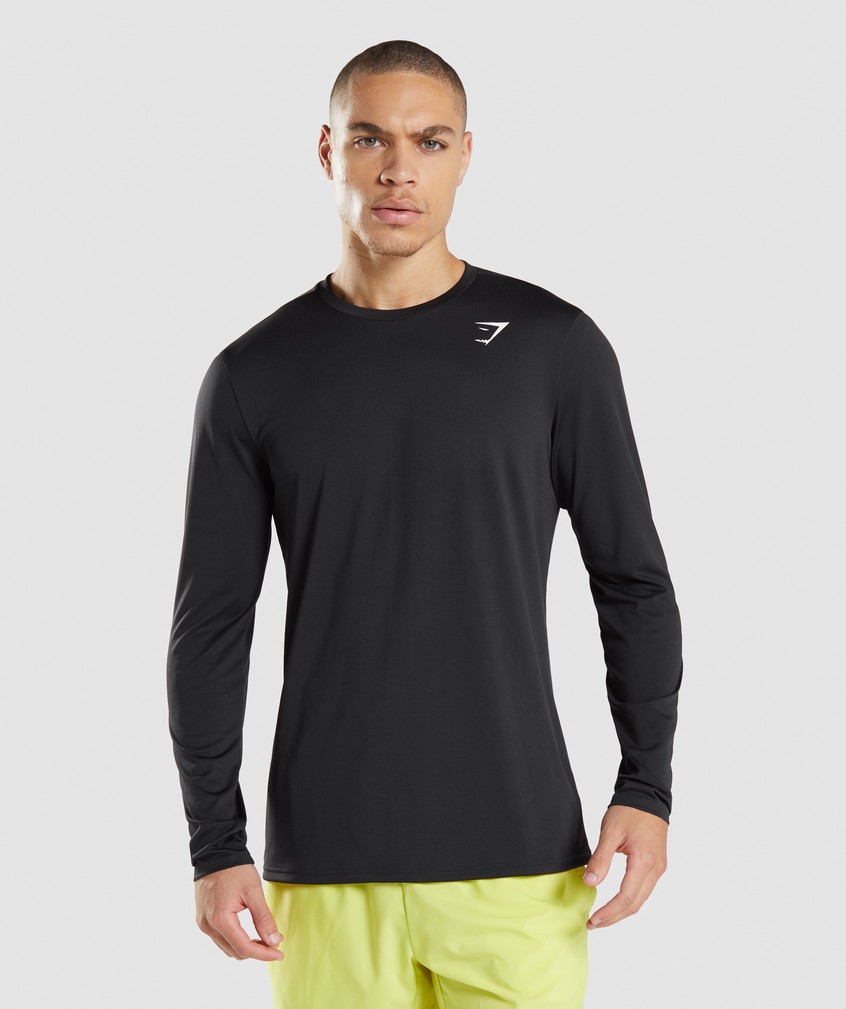 Black Men's Gymshark Arrival Long Sleeve T-Shirts | USA-31207