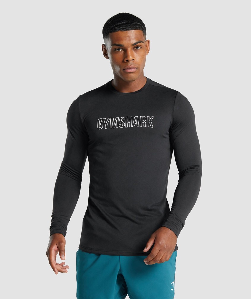 Black Men's Gymshark Arrival Long Sleeve Graphic T-Shirts | USA-34716