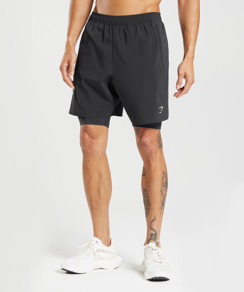 Black Men's Gymshark Aspect 2 In 1 Shorts | USA-05298