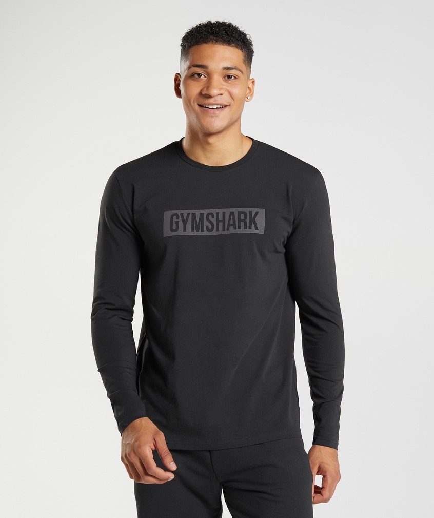 Black Men's Gymshark Block Long Sleeve T-Shirts | USA-90281