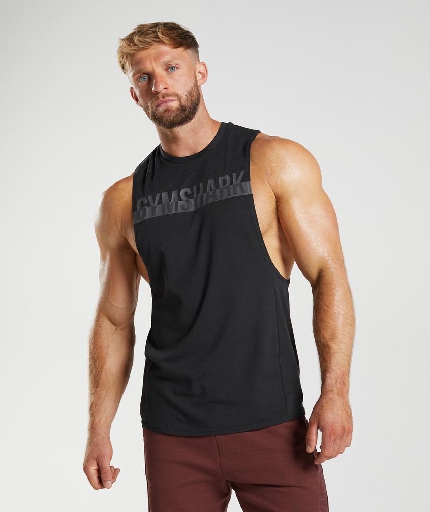 Black Men's Gymshark Bold React Drop Arm Tank | USA-01759