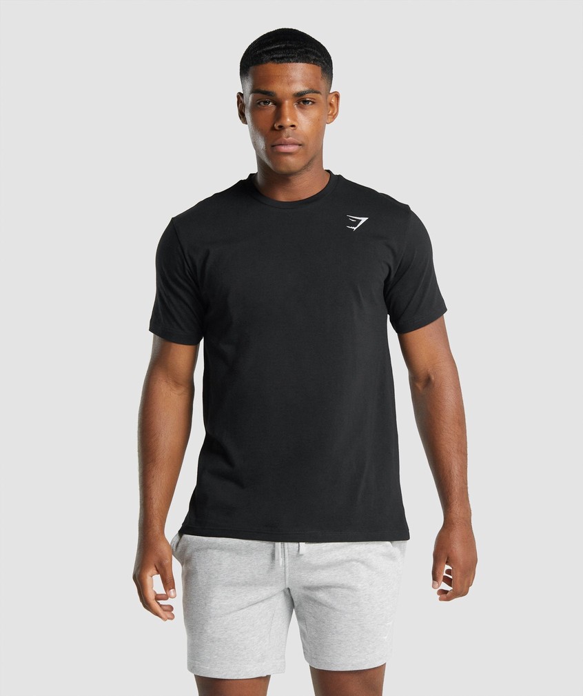 Black Men's Gymshark Crest T-Shirts | USA-17286