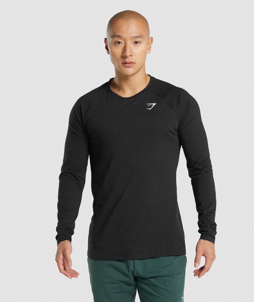 Black Men's Gymshark Critical 2.0 Long Sleeve T-Shirts | USA-27809