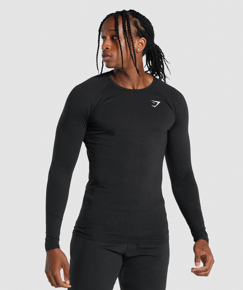 Black Men's Gymshark Critical 2.0 Long Sleeve T-Shirts | USA-37615