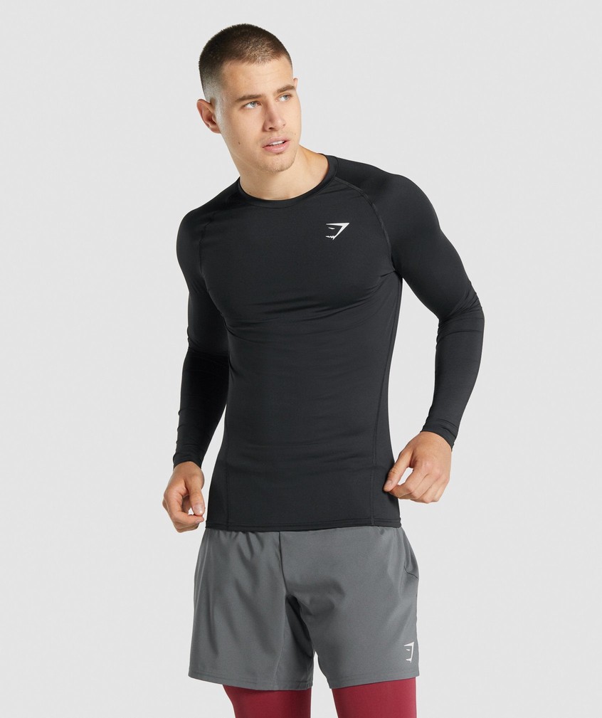 Black Men's Gymshark Element Baselayer Long Sleeve T-Shirts | USA-50748