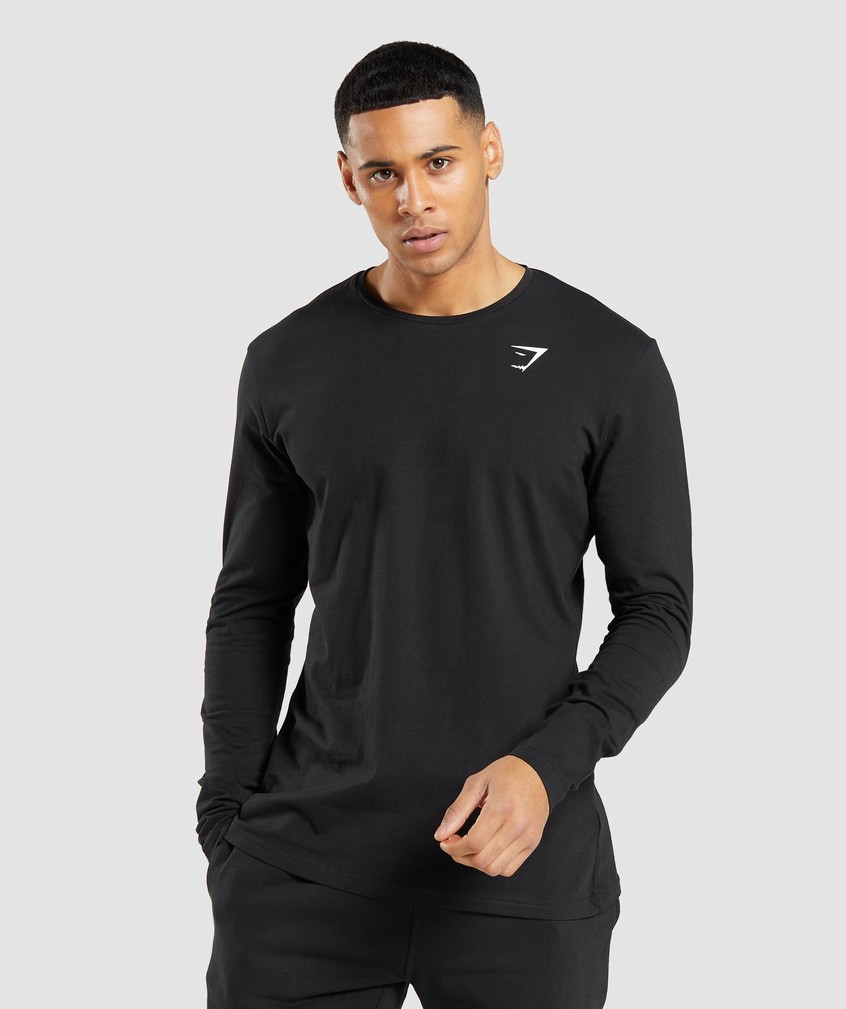 Black Men's Gymshark Essential Long Sleeve T-Shirts | USA-13789