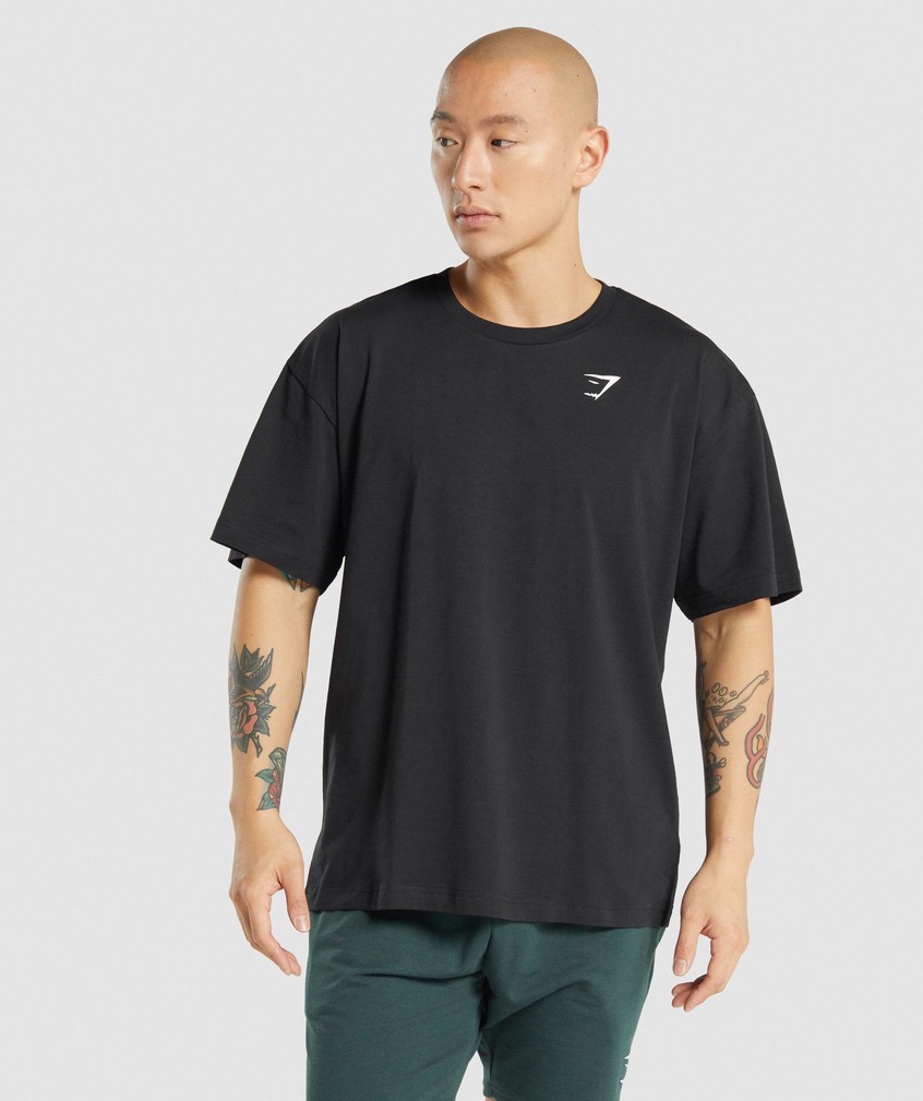 Black Men's Gymshark Essential Oversized T-Shirts | USA-10642