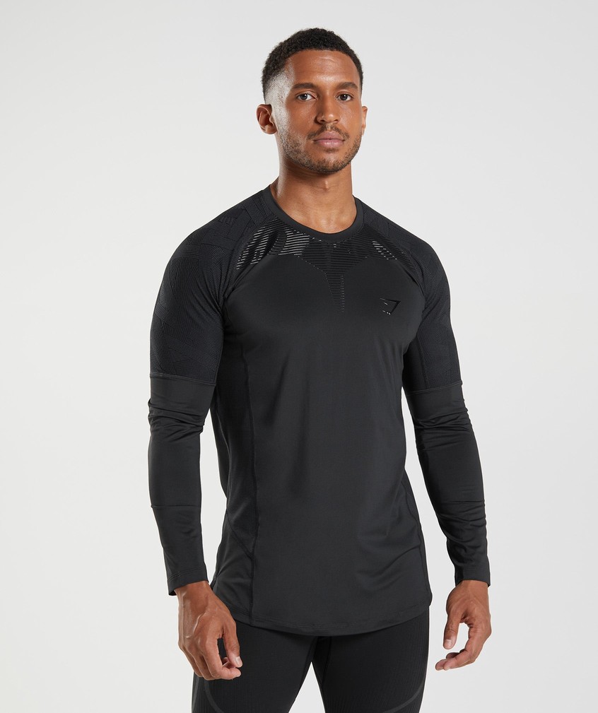 Black Men's Gymshark Form Long Sleeve T-Shirts | USA-09267