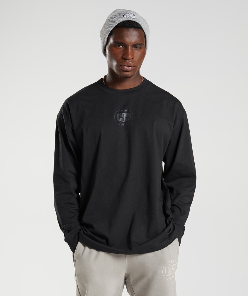 Black Men's Gymshark GS10 Year Oversized Long Sleeve T-Shirts | USA-08362