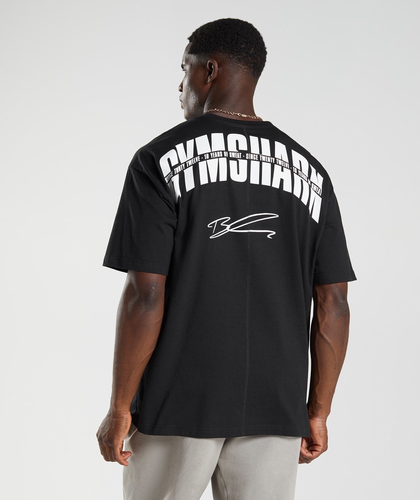 Black Men's Gymshark GS10 Year Oversized T-Shirts | USA-87391