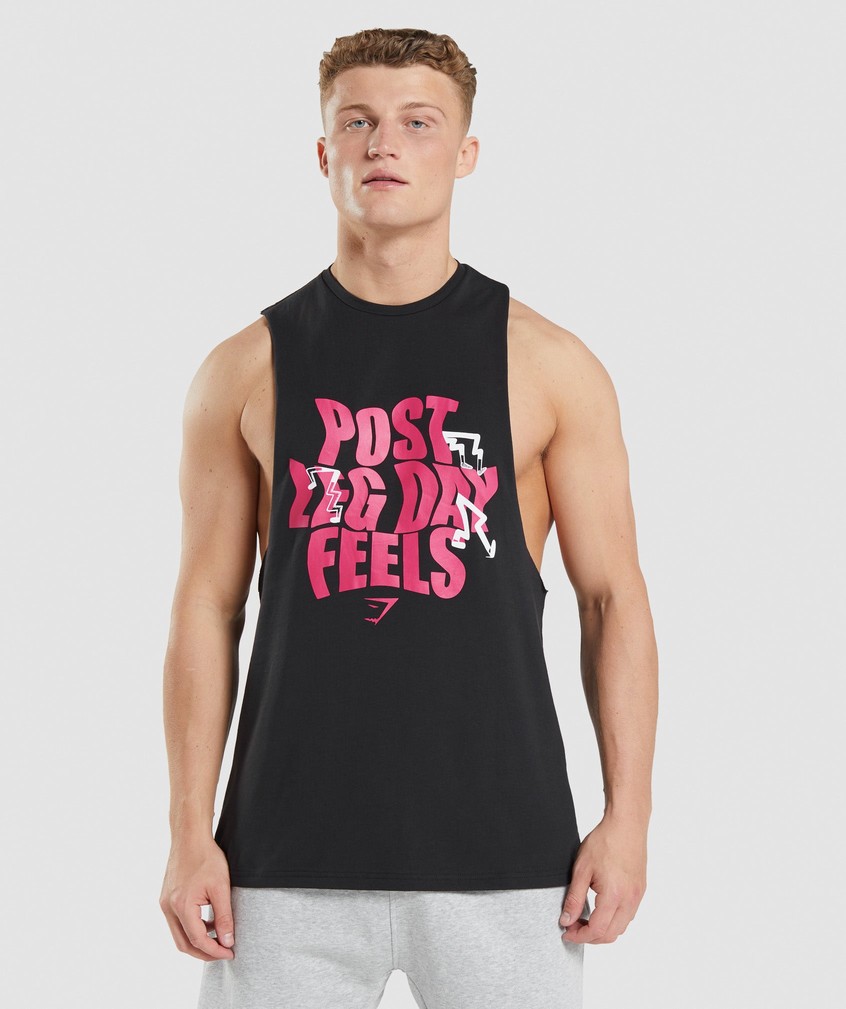 Black Men's Gymshark Leg Day Drop Arm Tank | USA-08324