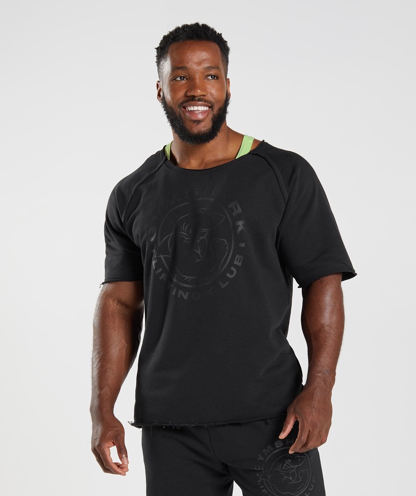 Black Men's Gymshark Legacy Rag Top T-Shirts | USA-52740