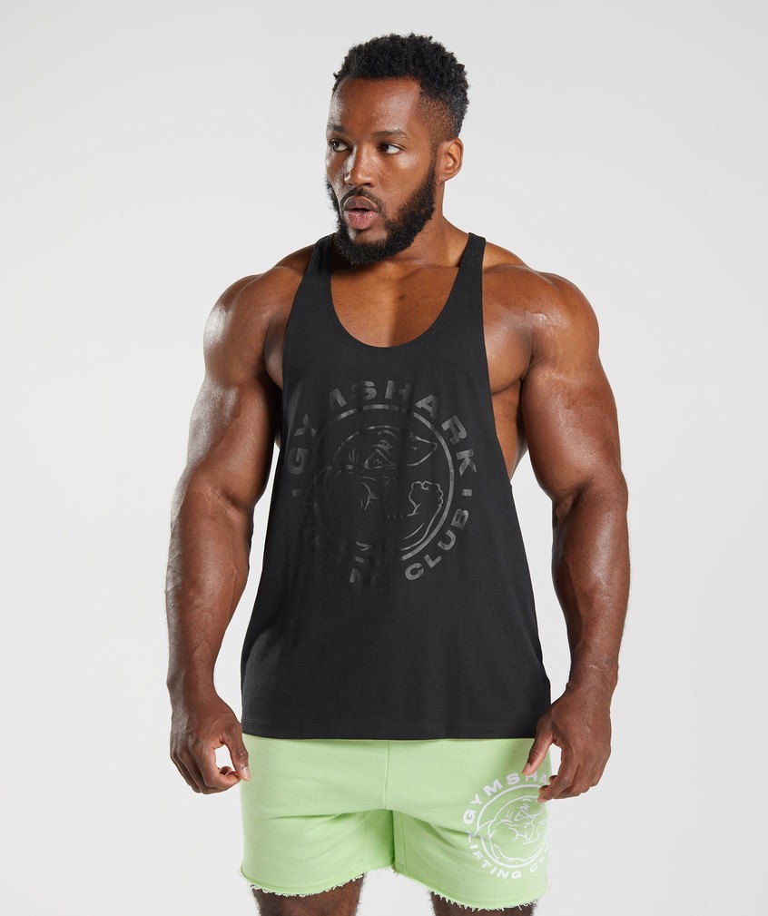 Black Men's Gymshark Legacy Stringer | USA-92617