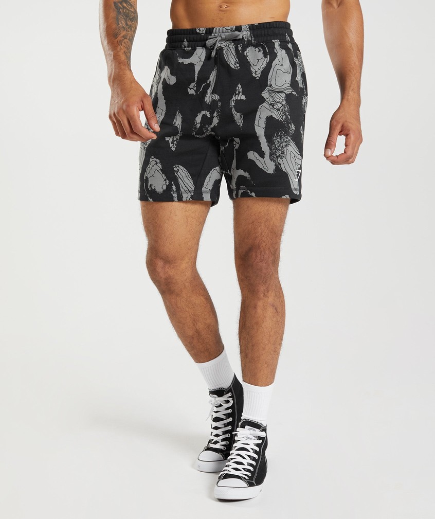 Black Men's Gymshark Map Print Shorts | USA-16753