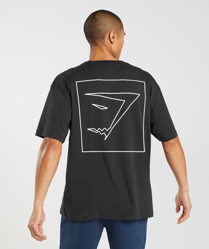 Black Men's Gymshark Outline Oversized T-Shirts | USA-80723