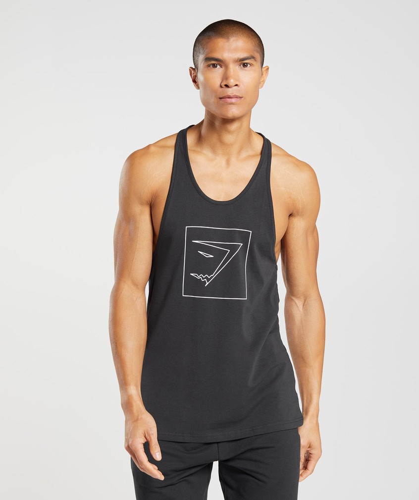 Black Men's Gymshark Outline Stringer | USA-95128