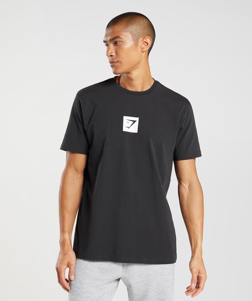 Black Men's Gymshark Outline T-Shirts | USA-53284