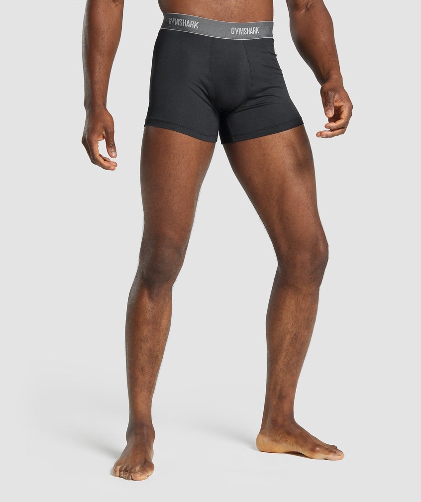 Black Men's Gymshark Sports Tech Boxers 2Pk Panties | USA-89752