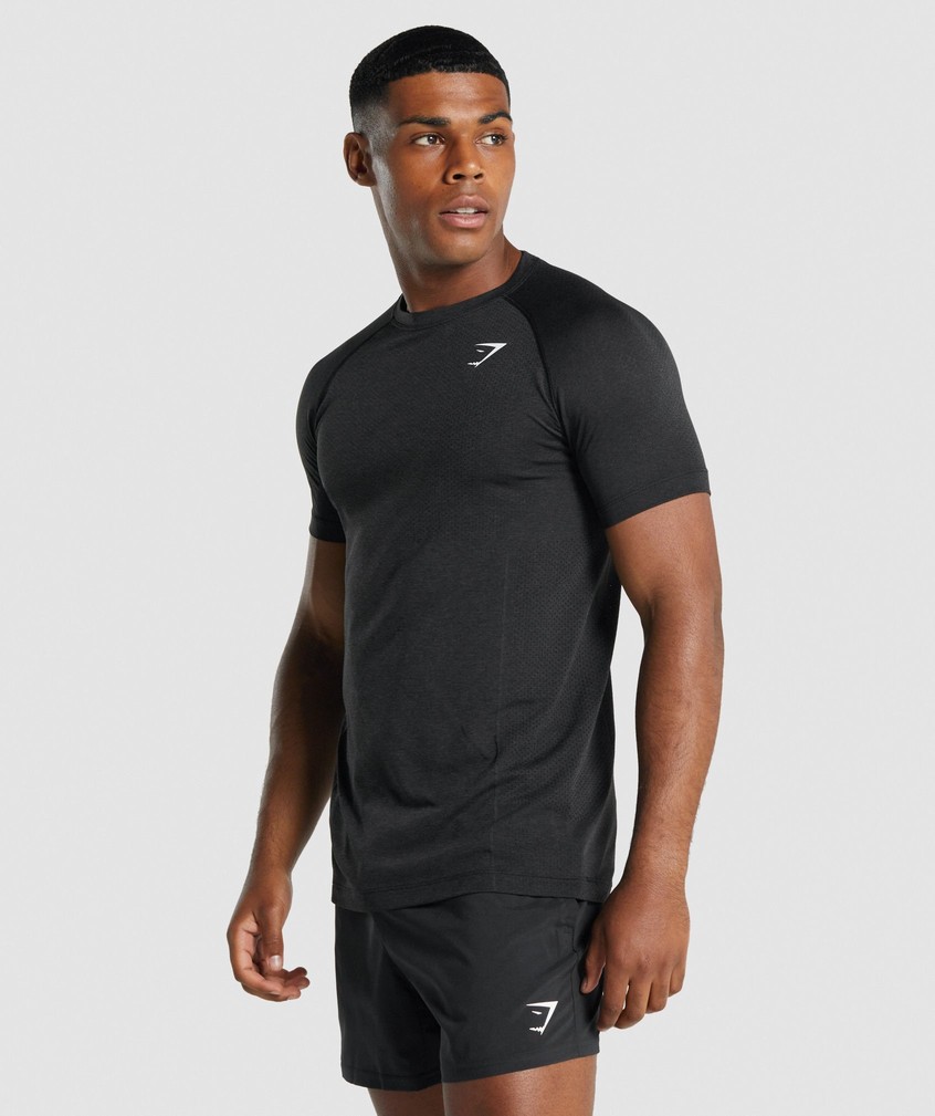 Black Men's Gymshark Vital Light Seamless T-Shirts | USA-45138