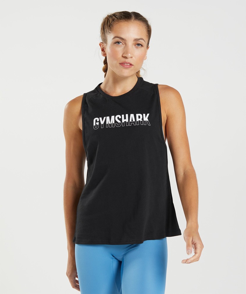 Black / White Women's Gymshark Fraction Tank | USA-07528