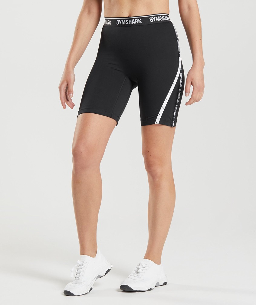 Black / White Women's Gymshark Strike Cycling Shorts | USA-47219