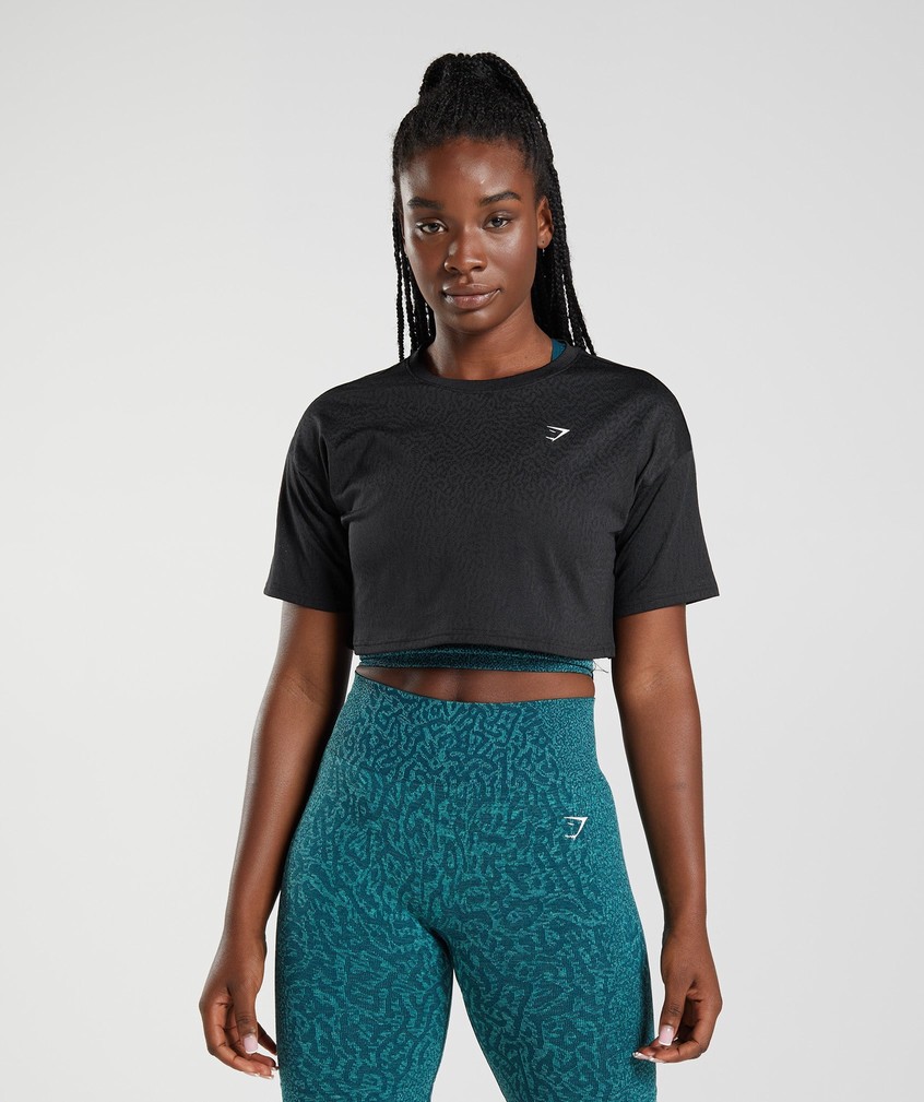 Black Women's Gymshark Adapt Animal Seamless Crop Top T-Shirts | USA-36209