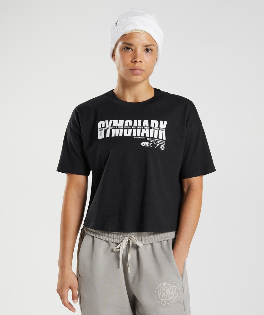 Black Women's Gymshark GS10 Year Midi Top T-Shirts | USA-31486