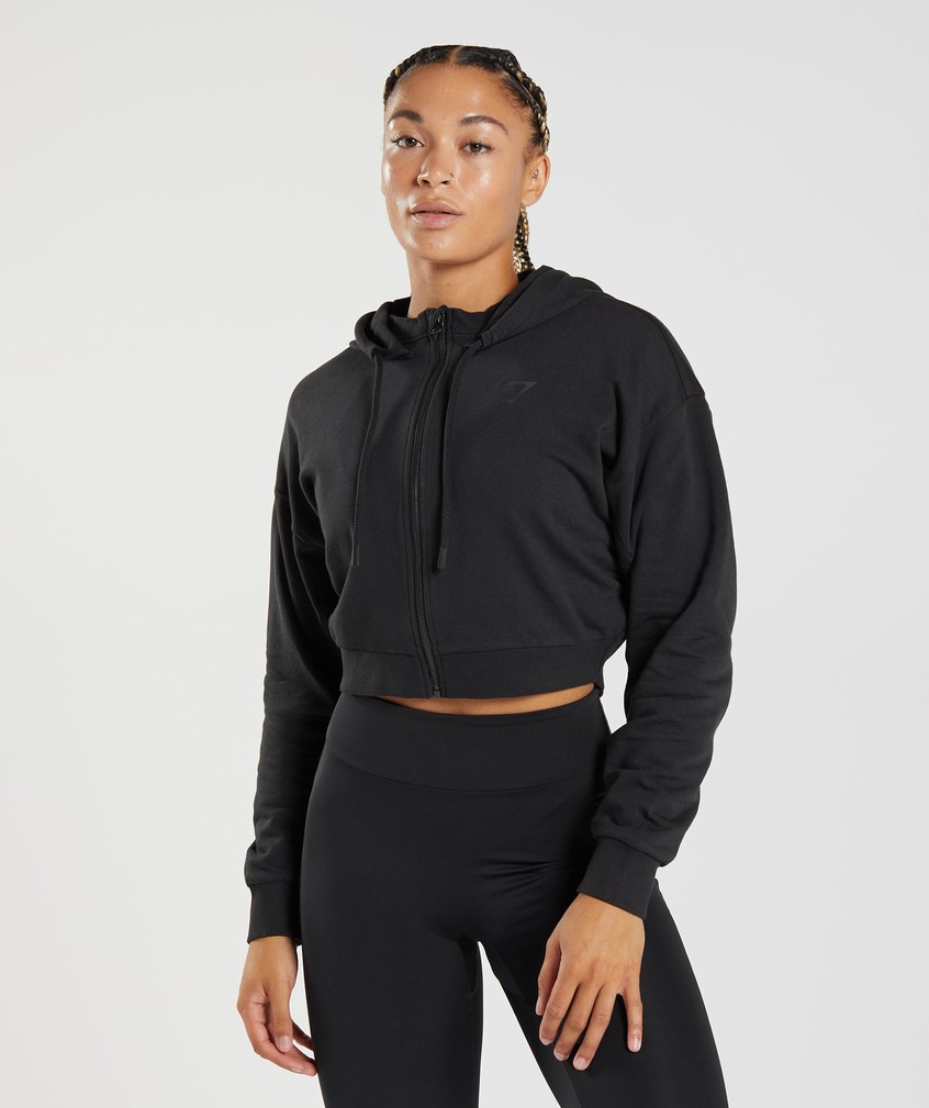 Black Women's Gymshark GS Power Cropped Zip Hoodie | USA-56290