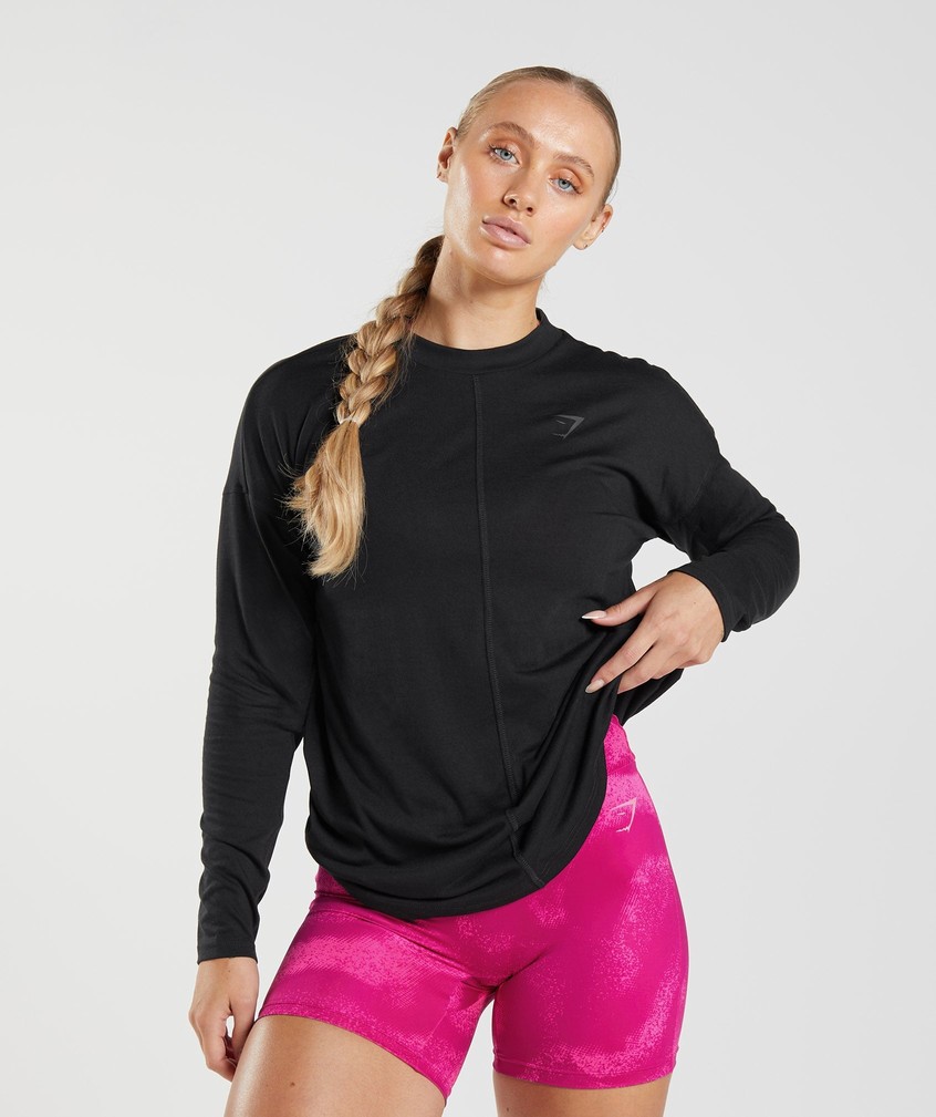 Black Women's Gymshark GS Power Long Sleeve T-Shirts | USA-83457