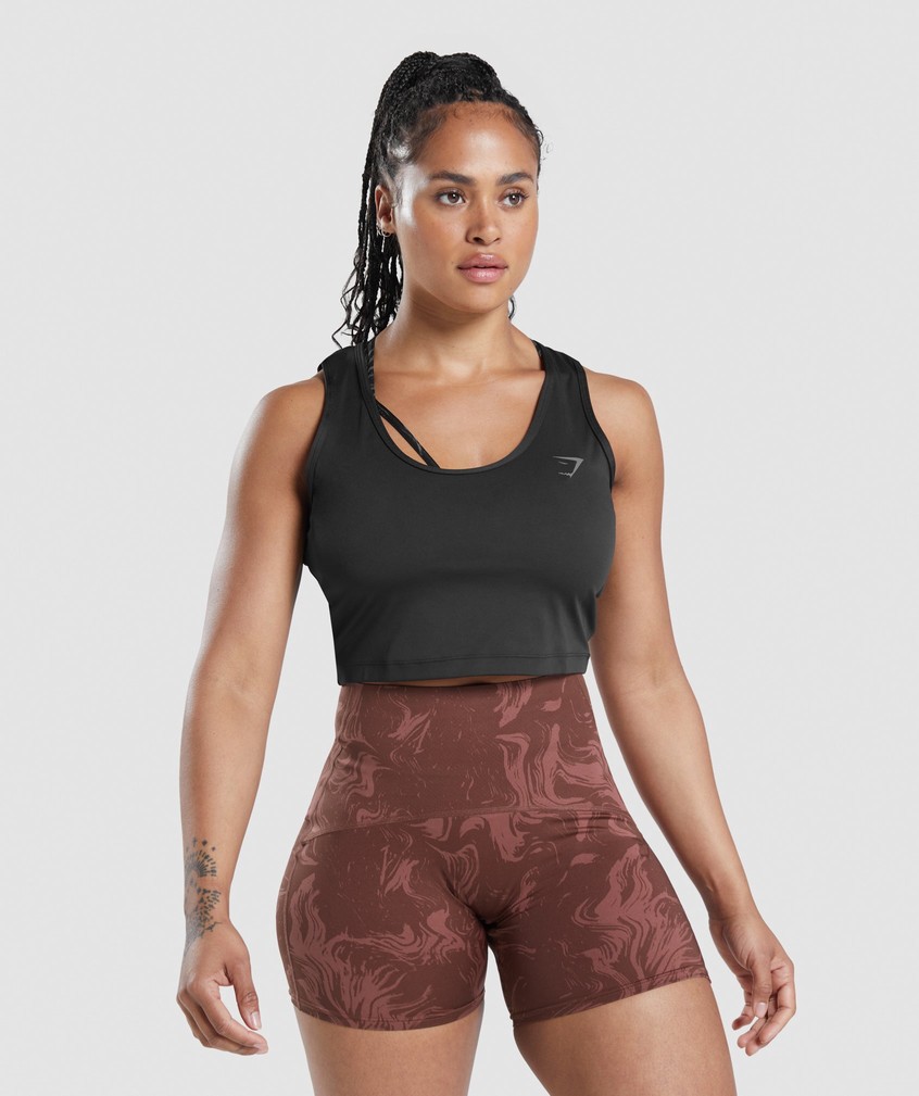 Black Women's Gymshark GS Power Open Back Cropped Tank | USA-65148