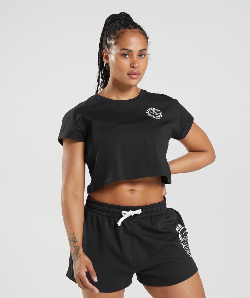 Black Women's Gymshark Legacy Crop Top T-Shirts | USA-92584