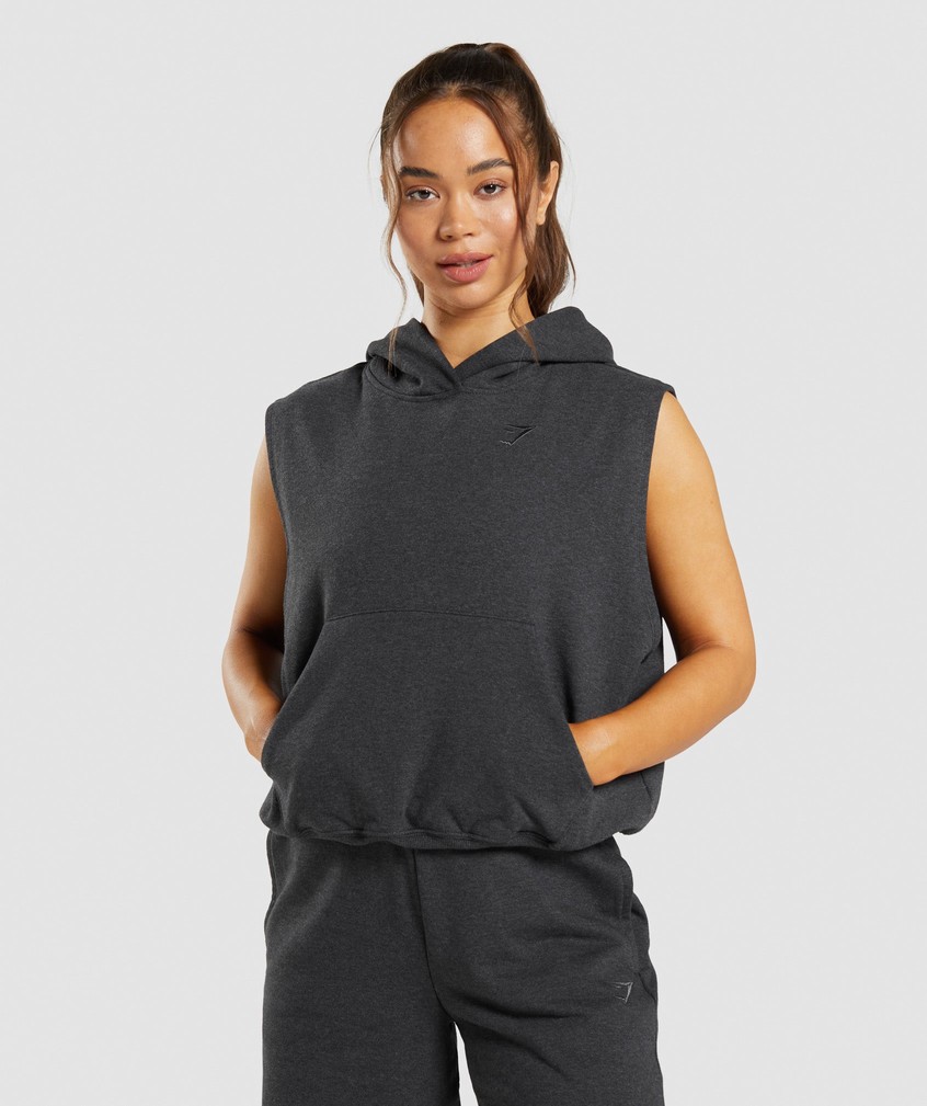 Black Women's Gymshark Rest Day Sweats Sleeveless Hoodie | USA-82370